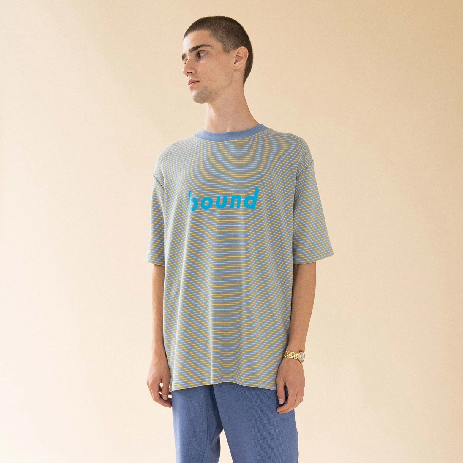 Casual Day Wear Abstract print bound 'Sky Fine Stripe' Tee