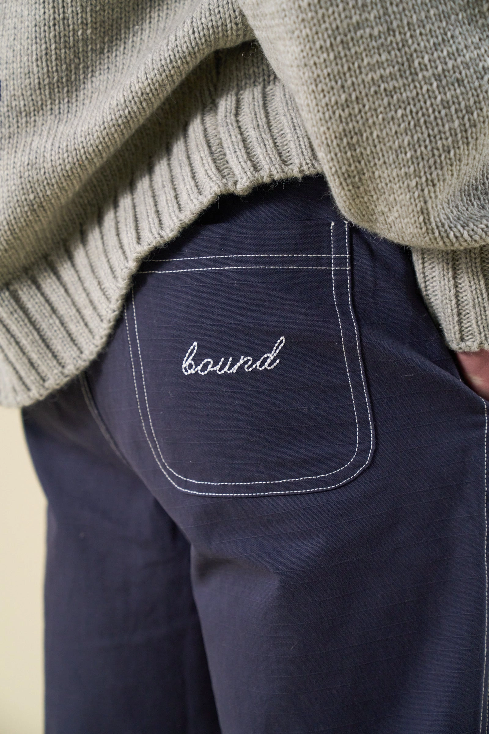 bound Contrast Ripstop Canvas Trouser - Mid Blue Smart Fit