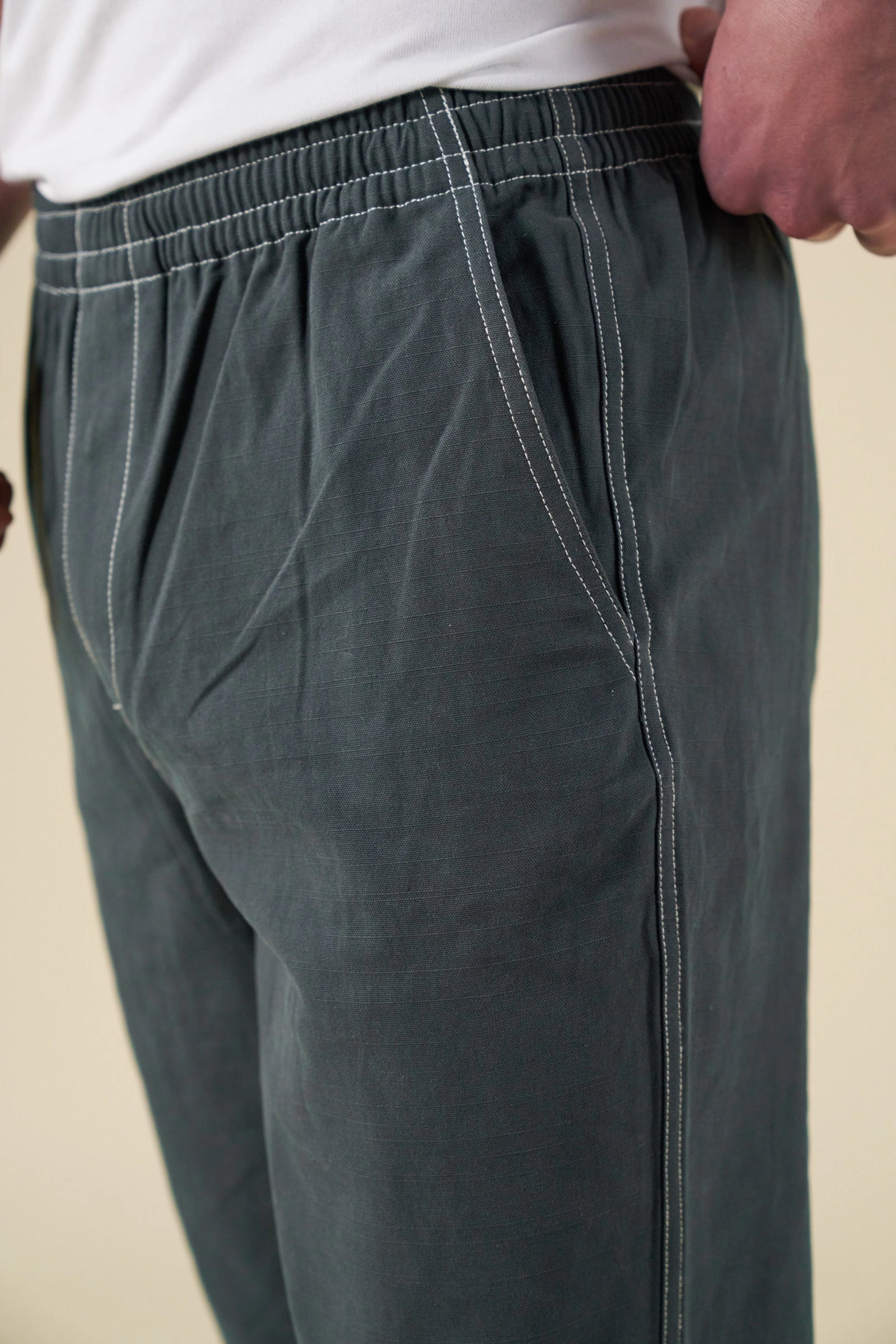 AntibacterialCoating bound Contrast Ripstop Canvas Trouser - Mid Green