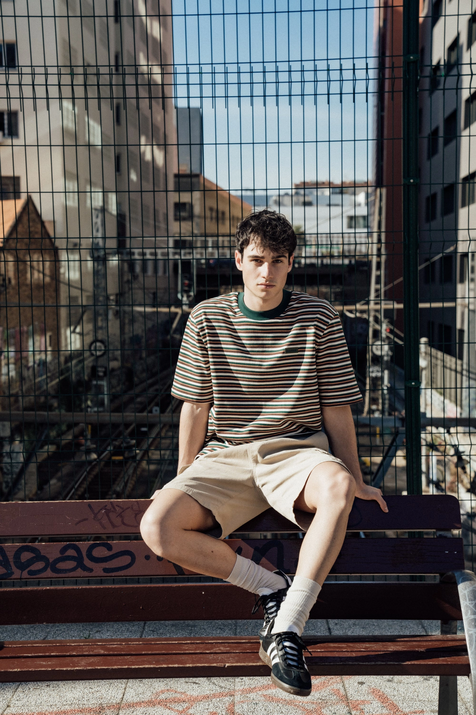 bound Forest Heavy Stripe Tee ThermoregulatingFabric Denim combination