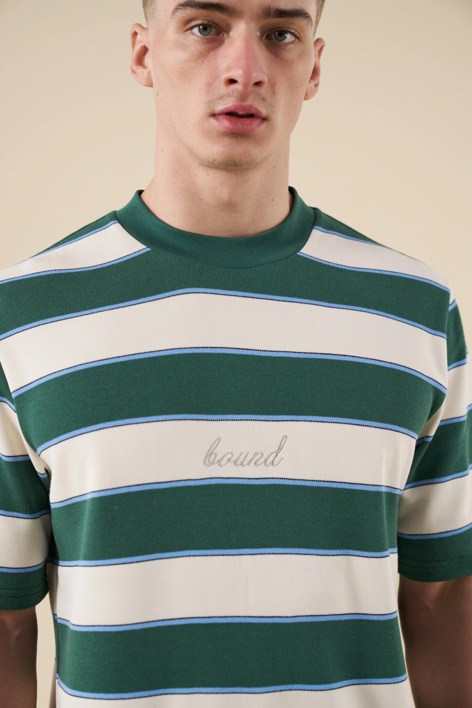 Hypoallergenic Textile On-the-Go Fashion bound Pique Stripe Tee - Retro Green/Blue/White