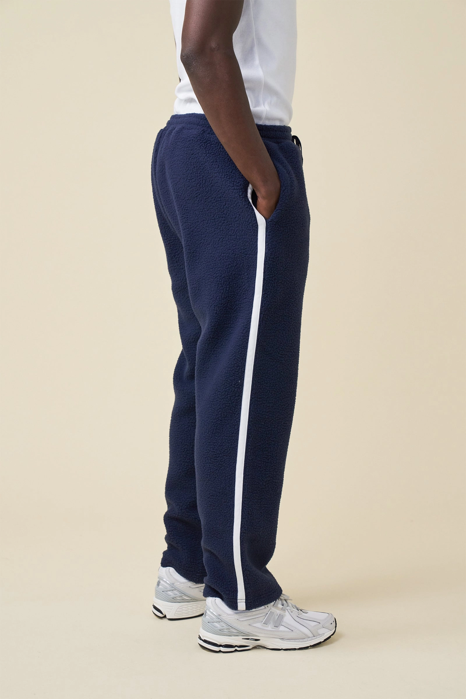 bound Reverse Fleece Grid Straight Joggers - Navy Flowy legs