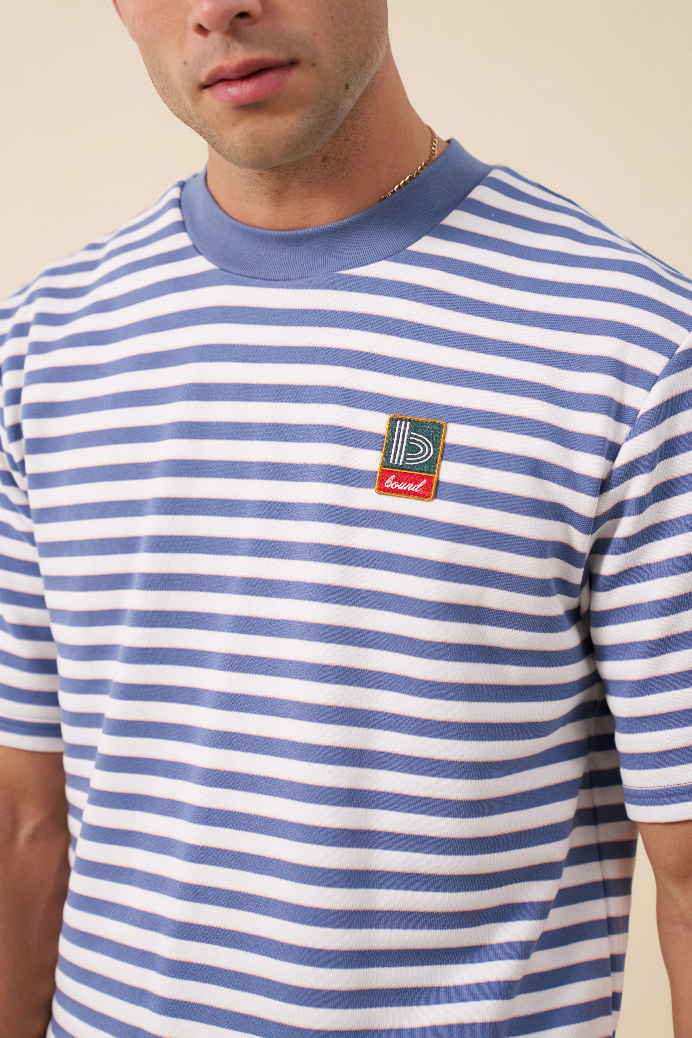 Sporty Layer Essential Layer bound Stripe Retro Patch Tee - Arctic
