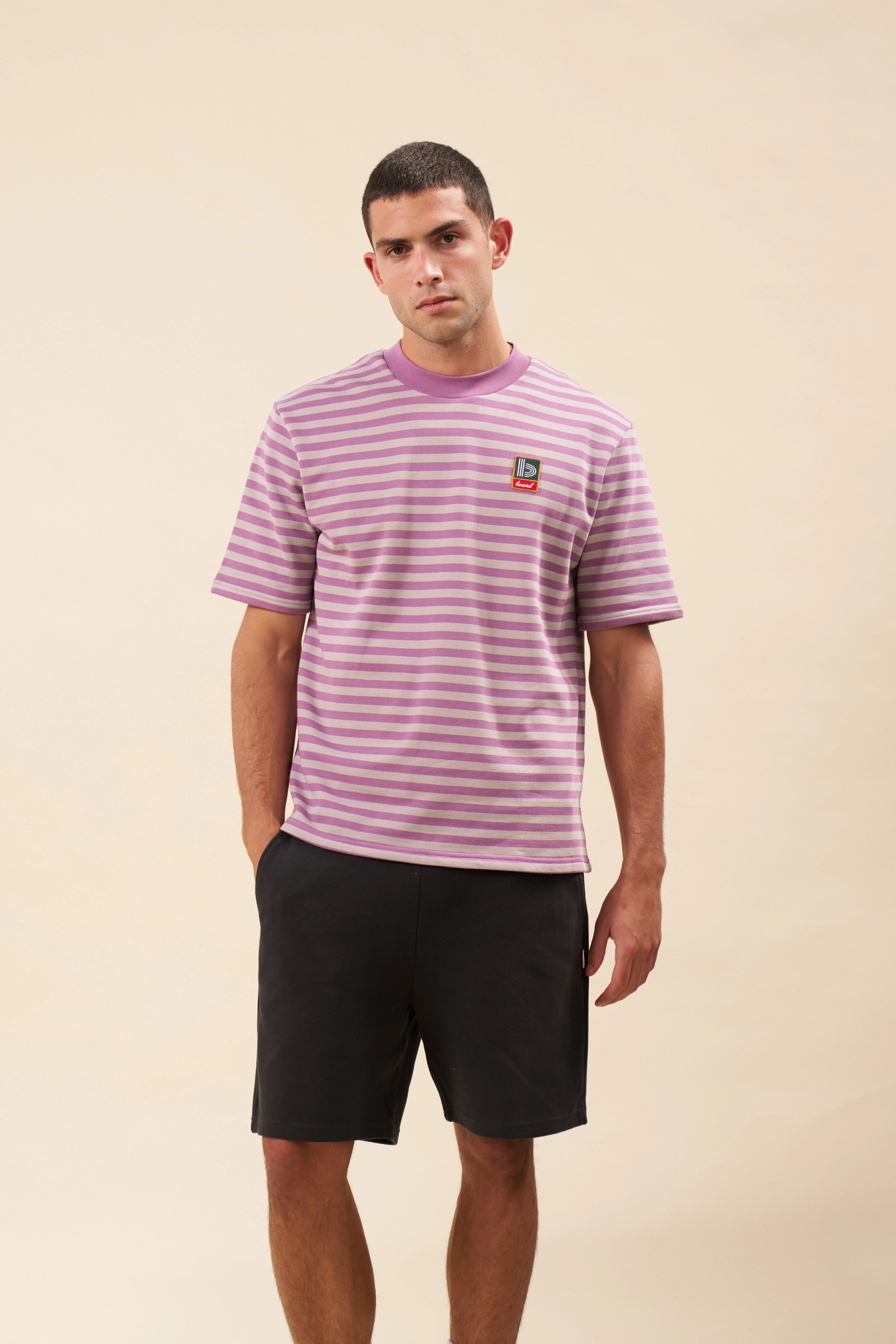 Fashion Top Everyday Fashion Look bound Stripe Retro Patch Tee - Mauve