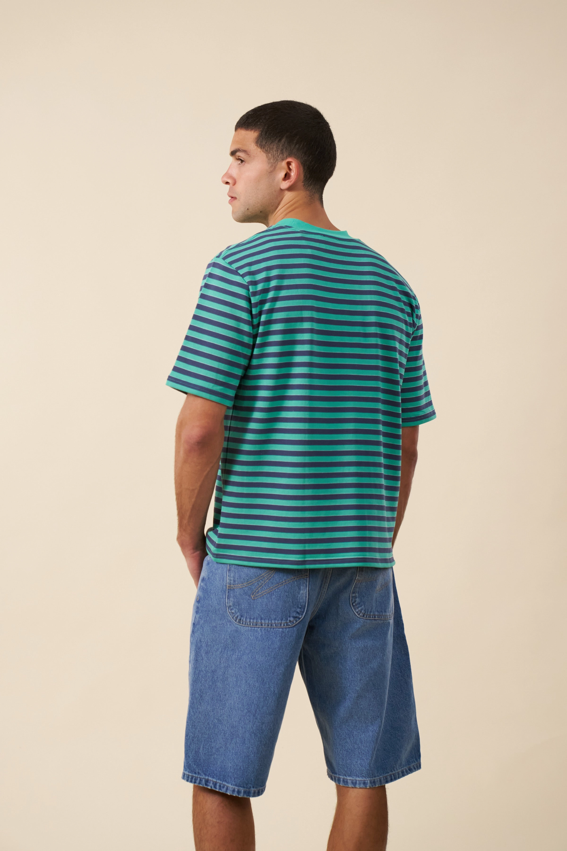 stain resistant coating Casual Comfort Wear bound Stripe Retro Patch Tee - Menthol