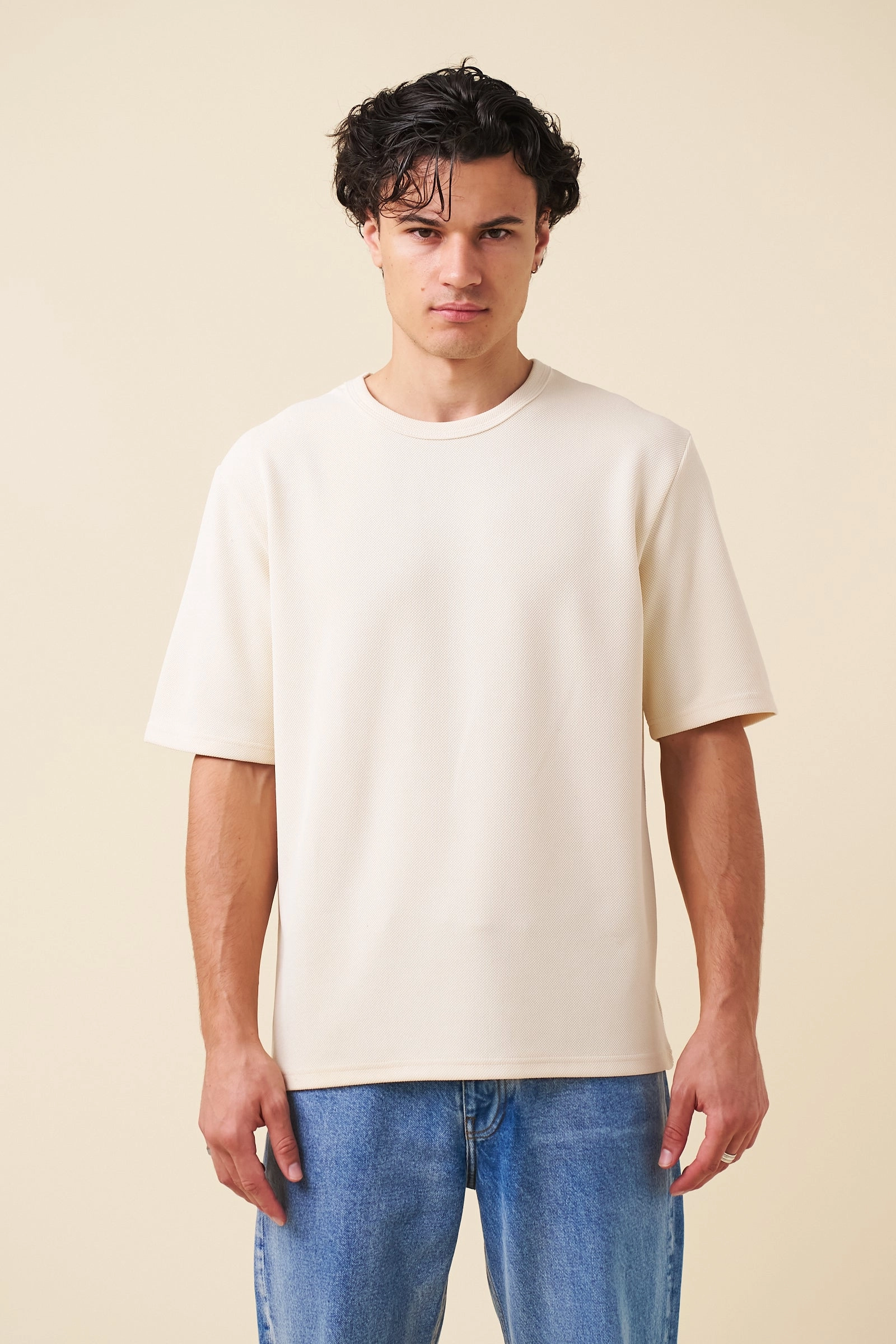 bound Textured Duty Tee - Ecru Heather Jersey Material Timeless Piece