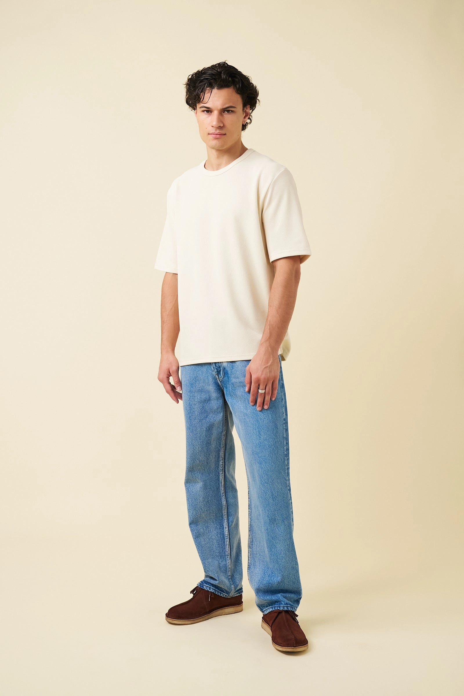 bound Textured Duty Tee - Ecru Antibacterial Treatment