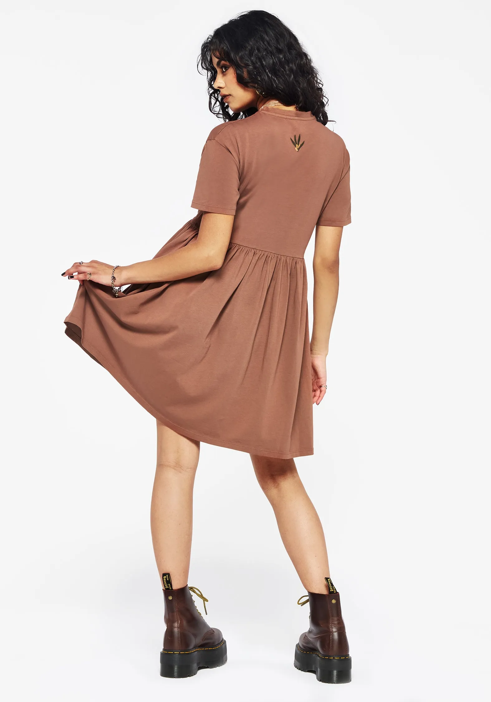 Griffinfly Cotton Embroidered Jersey Mini Skater Dress Drape Wave Balanced Fit