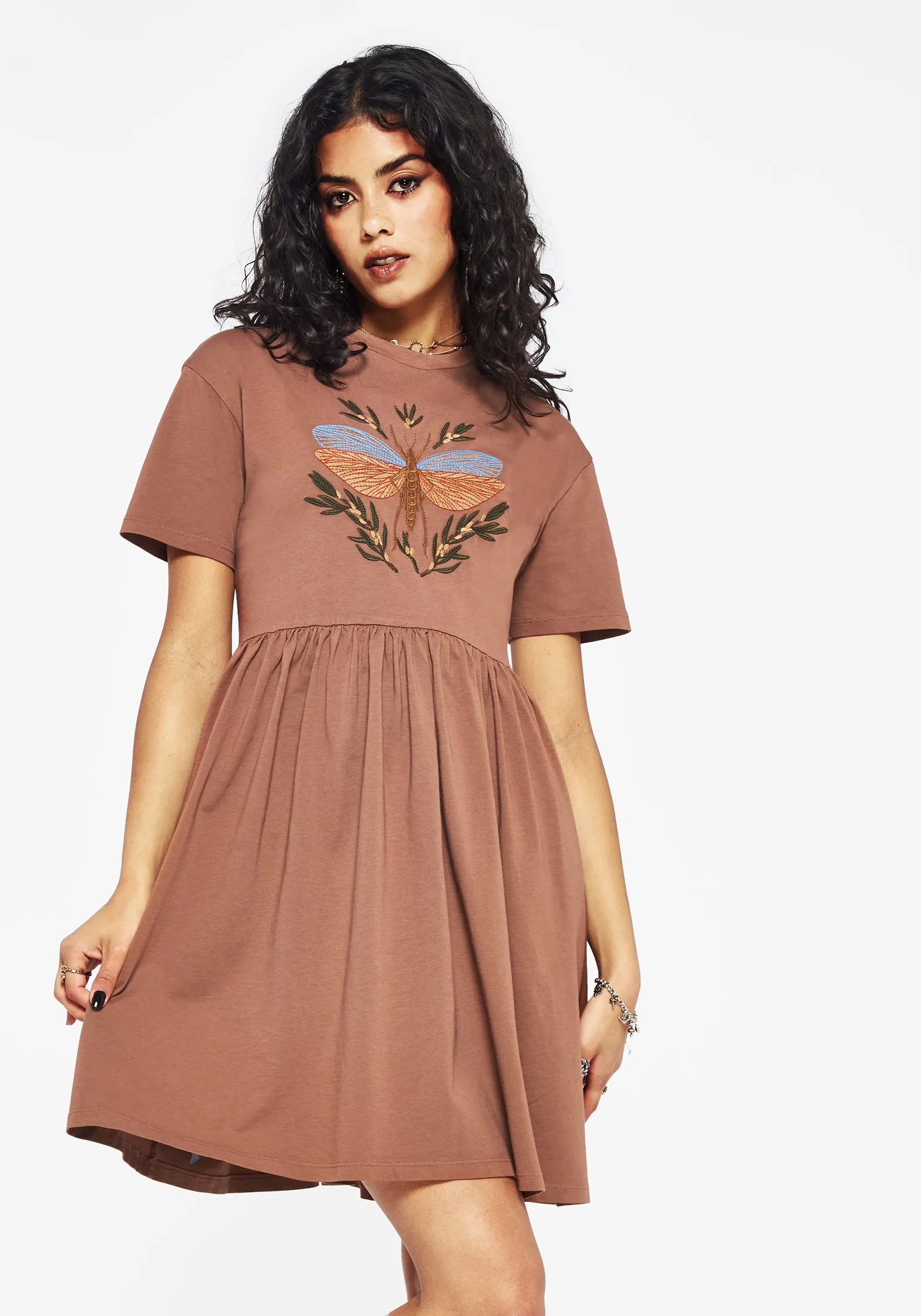 Flattering bodycon dress Low-Waist Griffinfly Cotton Embroidered Jersey Mini Skater Dress