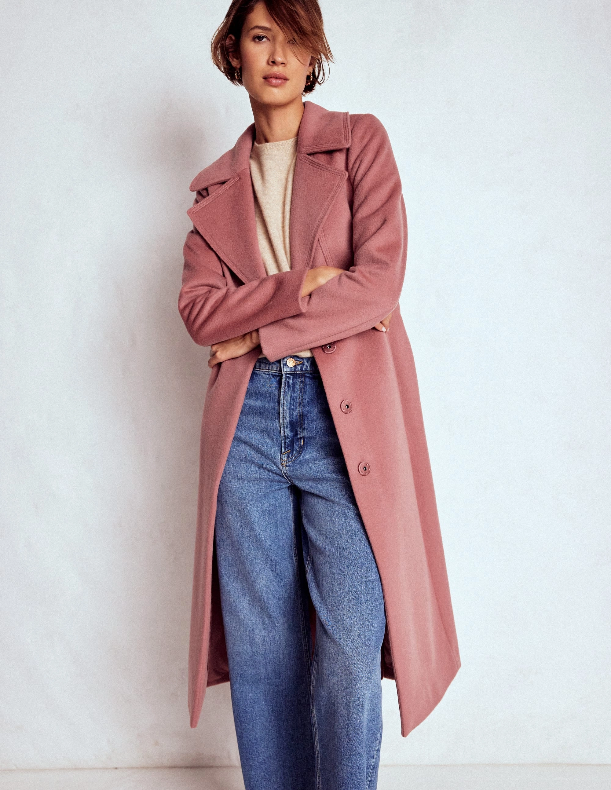 Bow Front Coat-Dusty Pink quick dry Stretch Panels