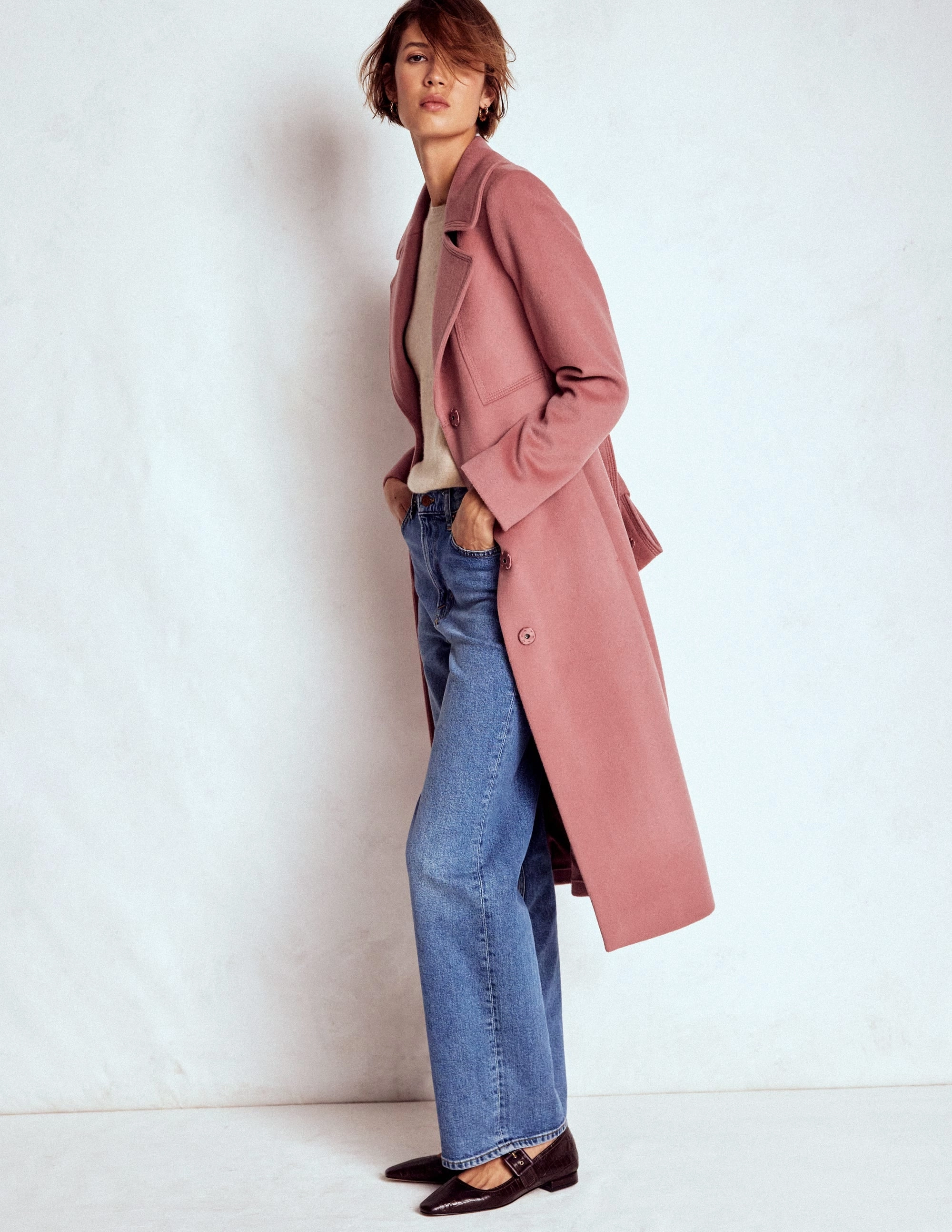 Bow Front Coat-Dusty Pink WaterResistantFabric
