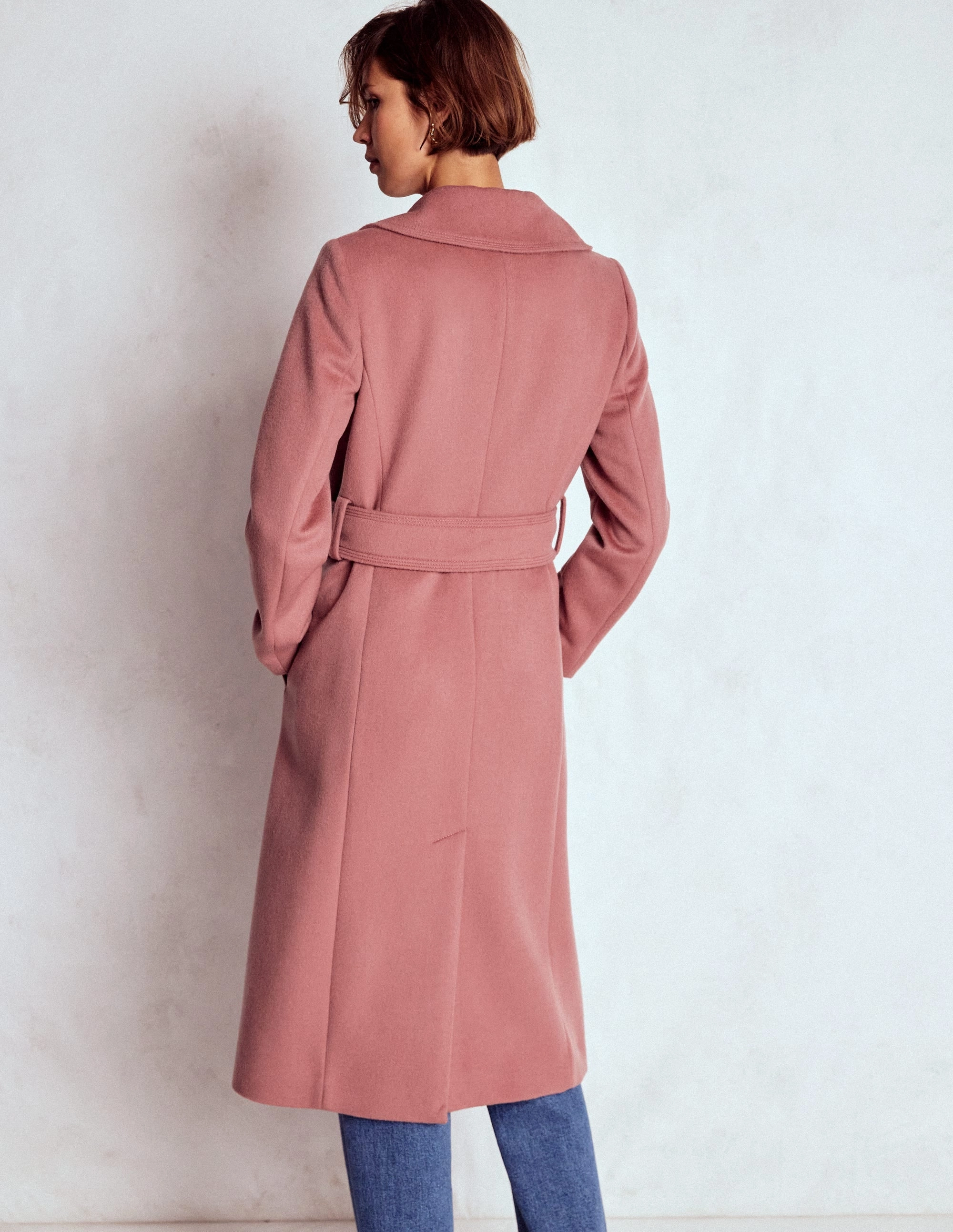 Cozy Street Style Bow Front Coat-Dusty Pink