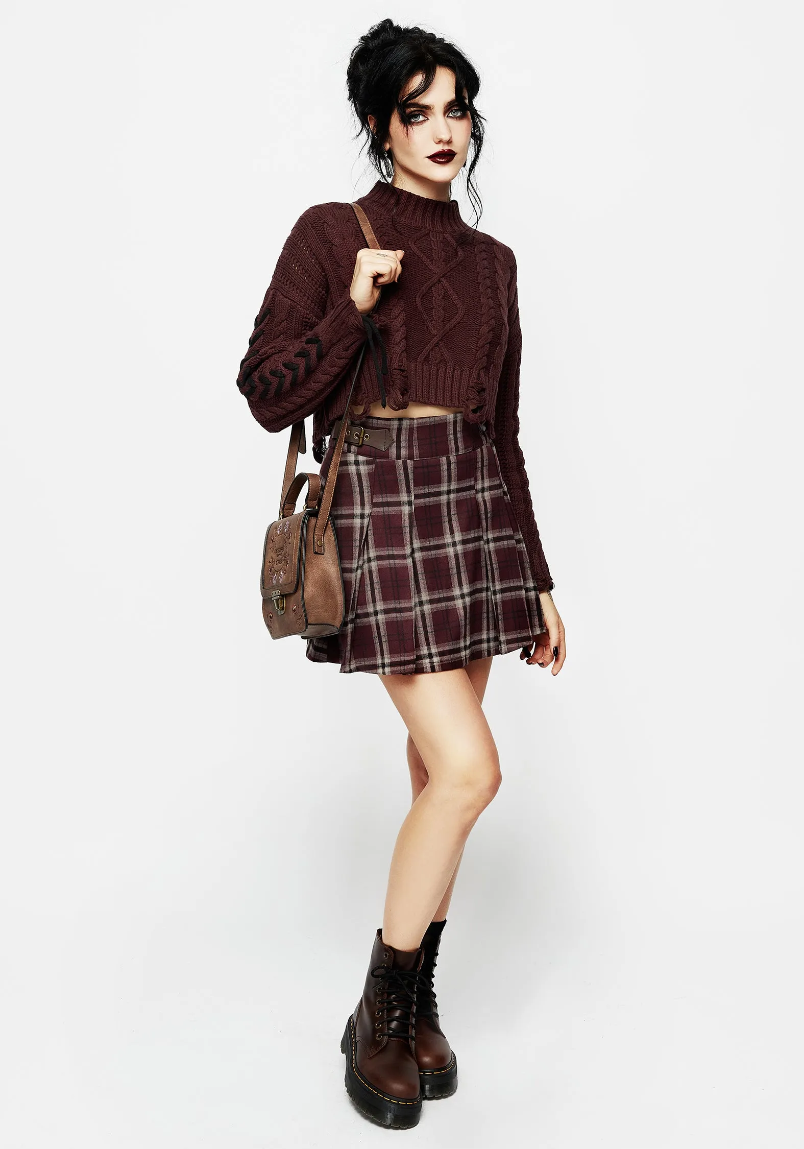 Outfit Details Chill Look Bramble Check Pleated Mini Skirt