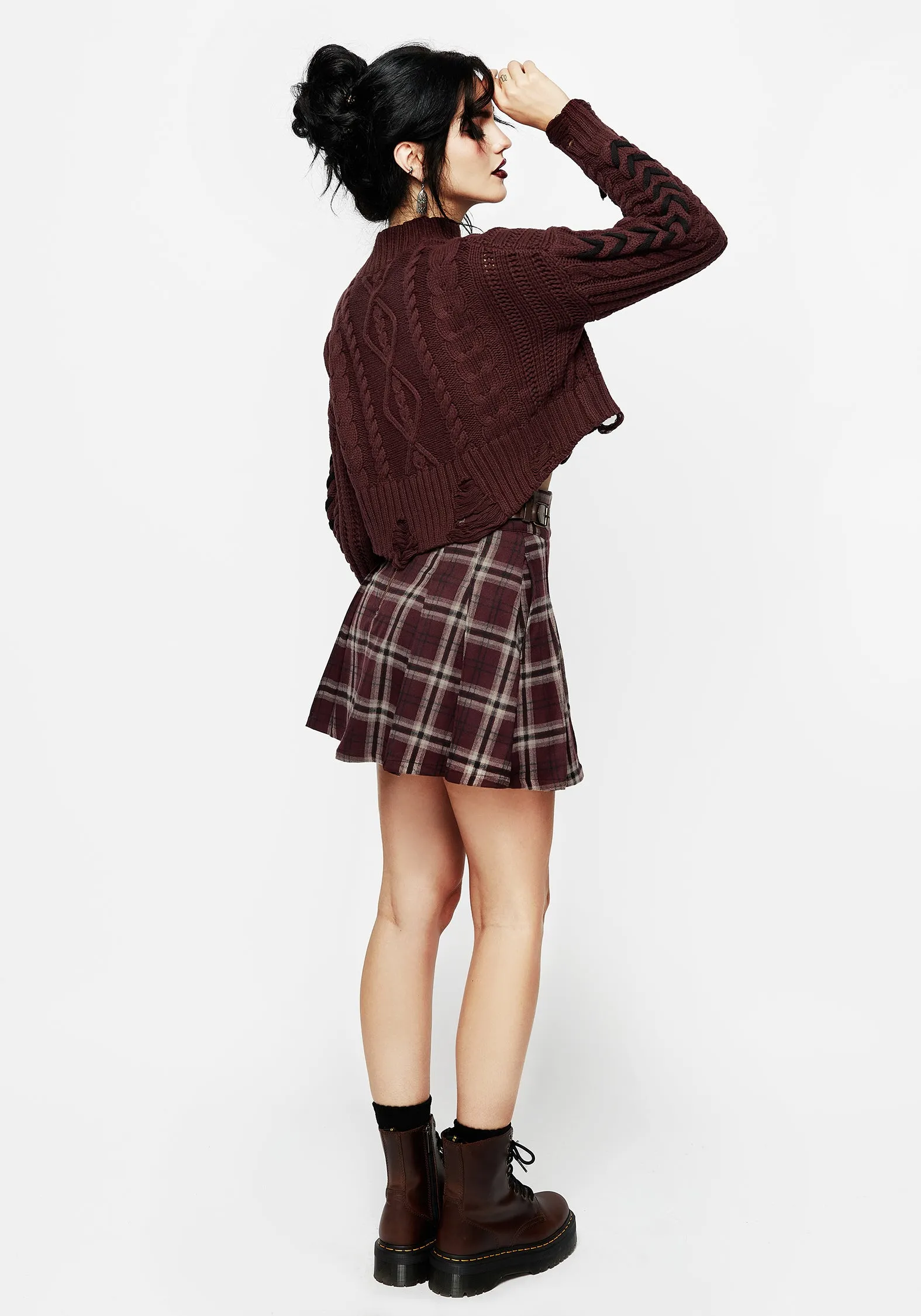 Bramble Check Pleated Mini Skirt Timeless Trend color block