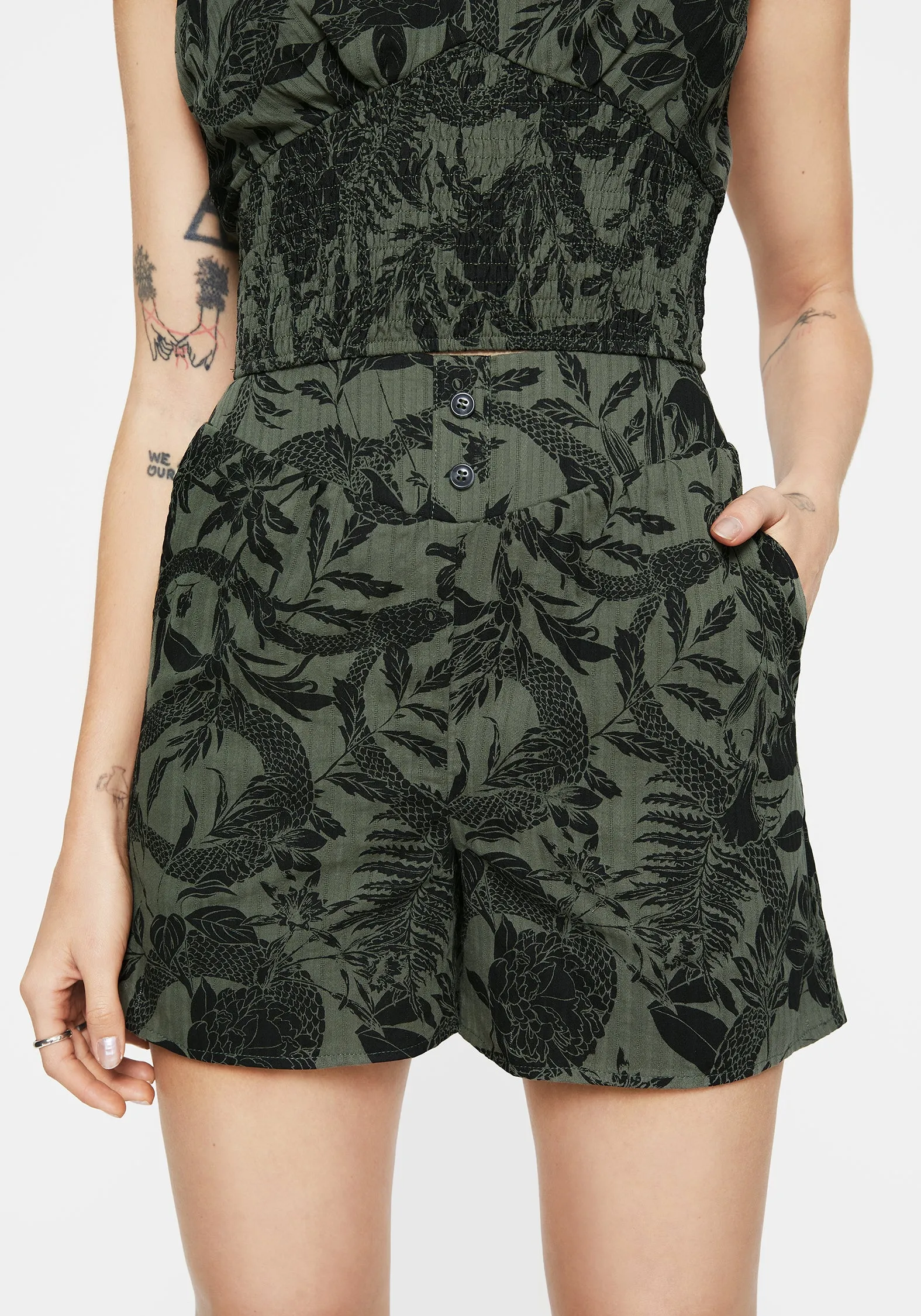 Bashe Cotton Wide Leg Shorts - Green Flexible Wear