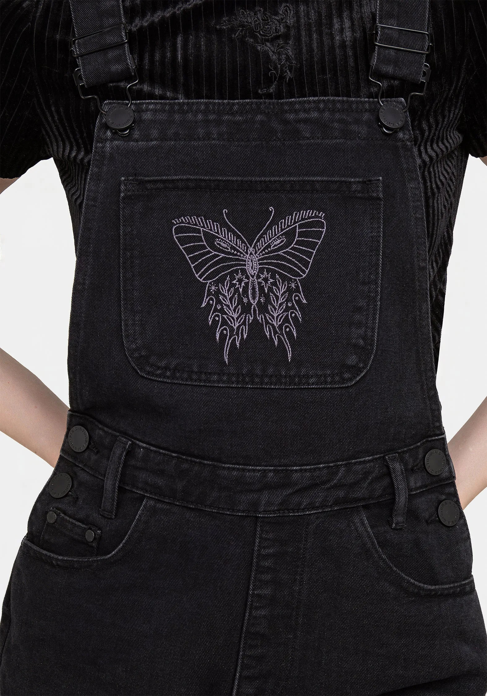 Papillion Embroidered Denim Dungaree Shorts Office Wear