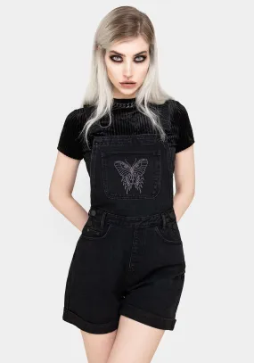 Easy Layering BreathableWebbing Papillion Embroidered Denim Dungaree Shorts