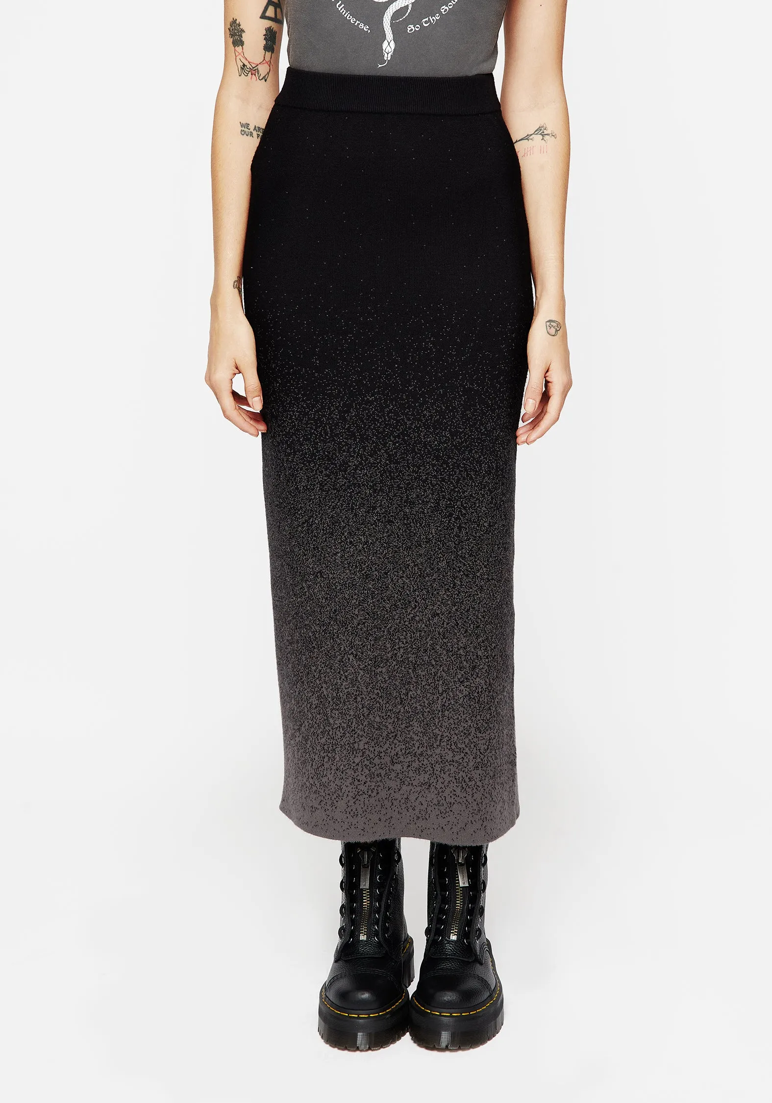 Faux Leather Nightjar Ombre Knit Mermaid Maxi Skirt