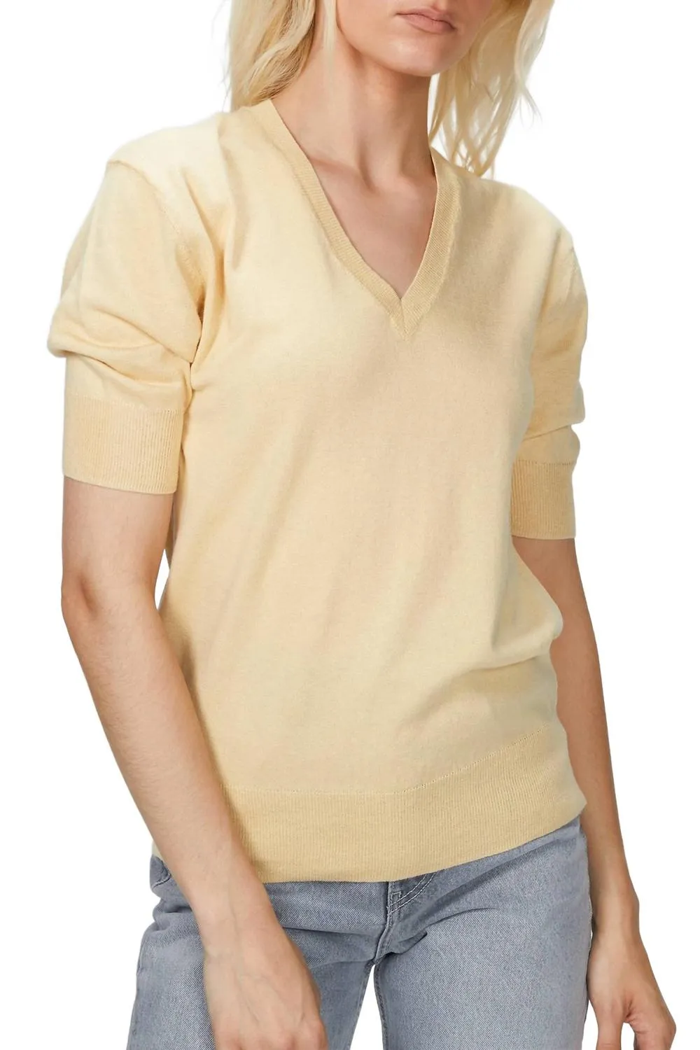 Trendy Design Elbow V-Neck Top In Honey