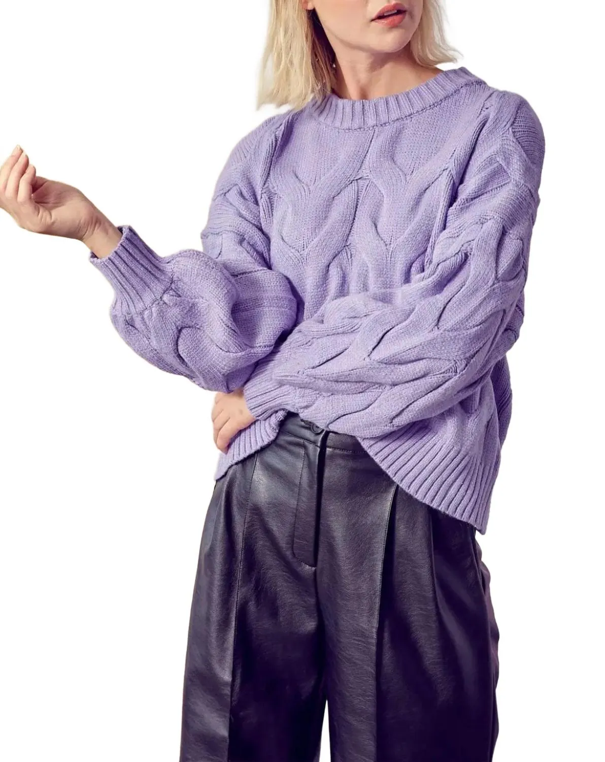 Wide Candy Cable-Knit Sweater In Violet Timeless Layering