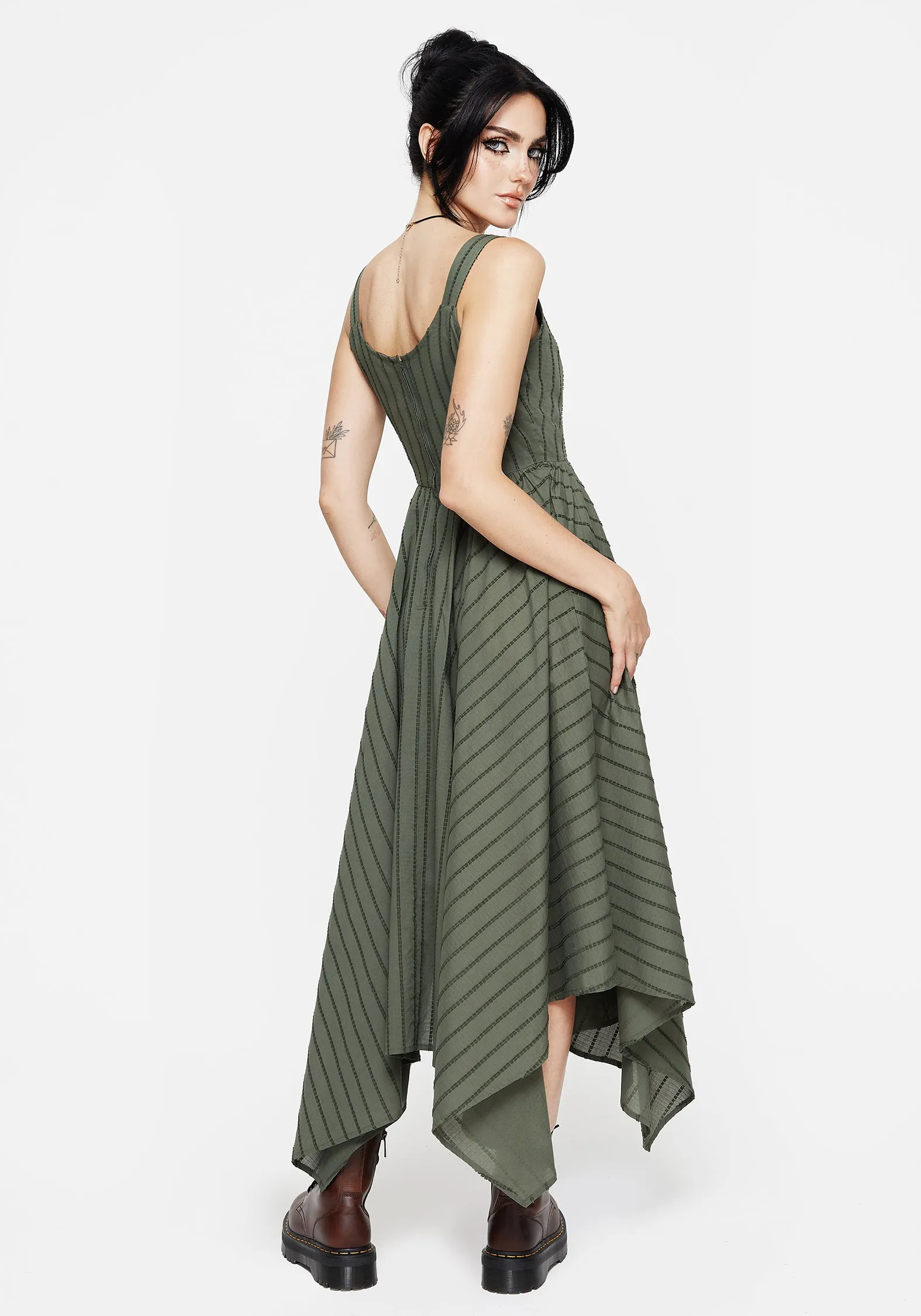 Blythe Cotton Handkerchief Hem Midaxi Dress - Green Sleek Outline Flattering Look