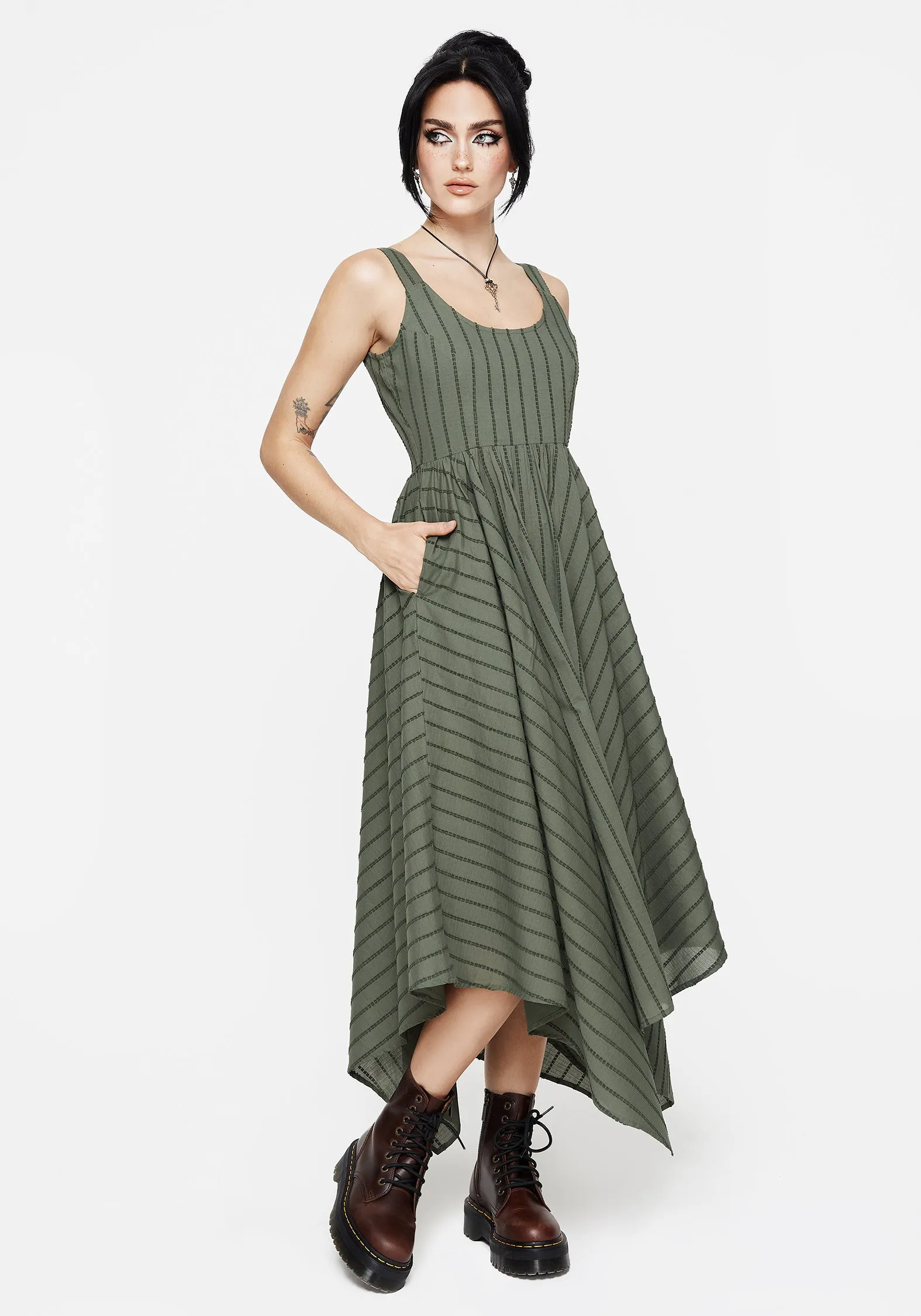 Cool Motion tailored look Blythe Cotton Handkerchief Hem Midaxi Dress - Green