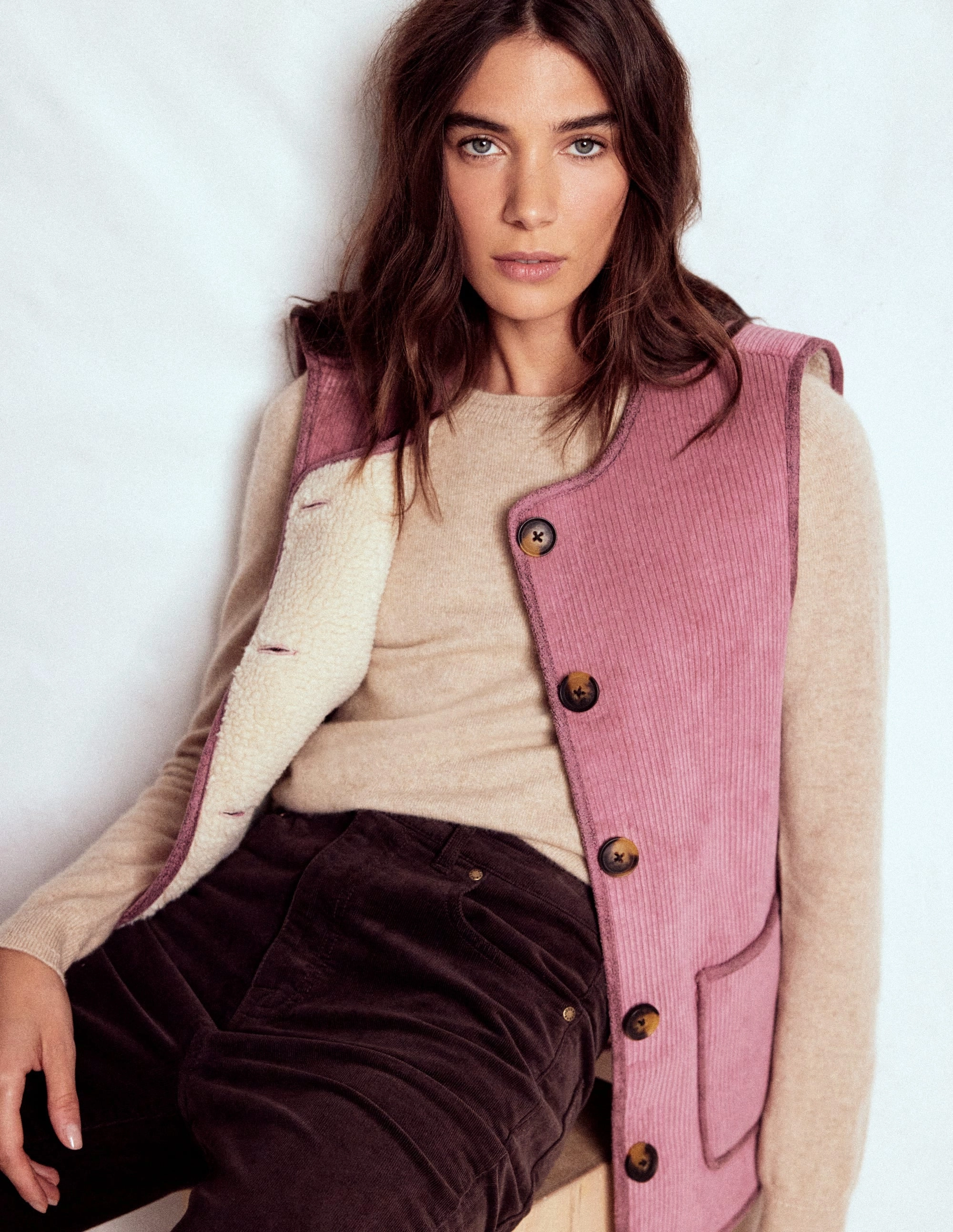 Anti Static Lining Clerkenwell Reversible Gilet-Light Pink, Natural