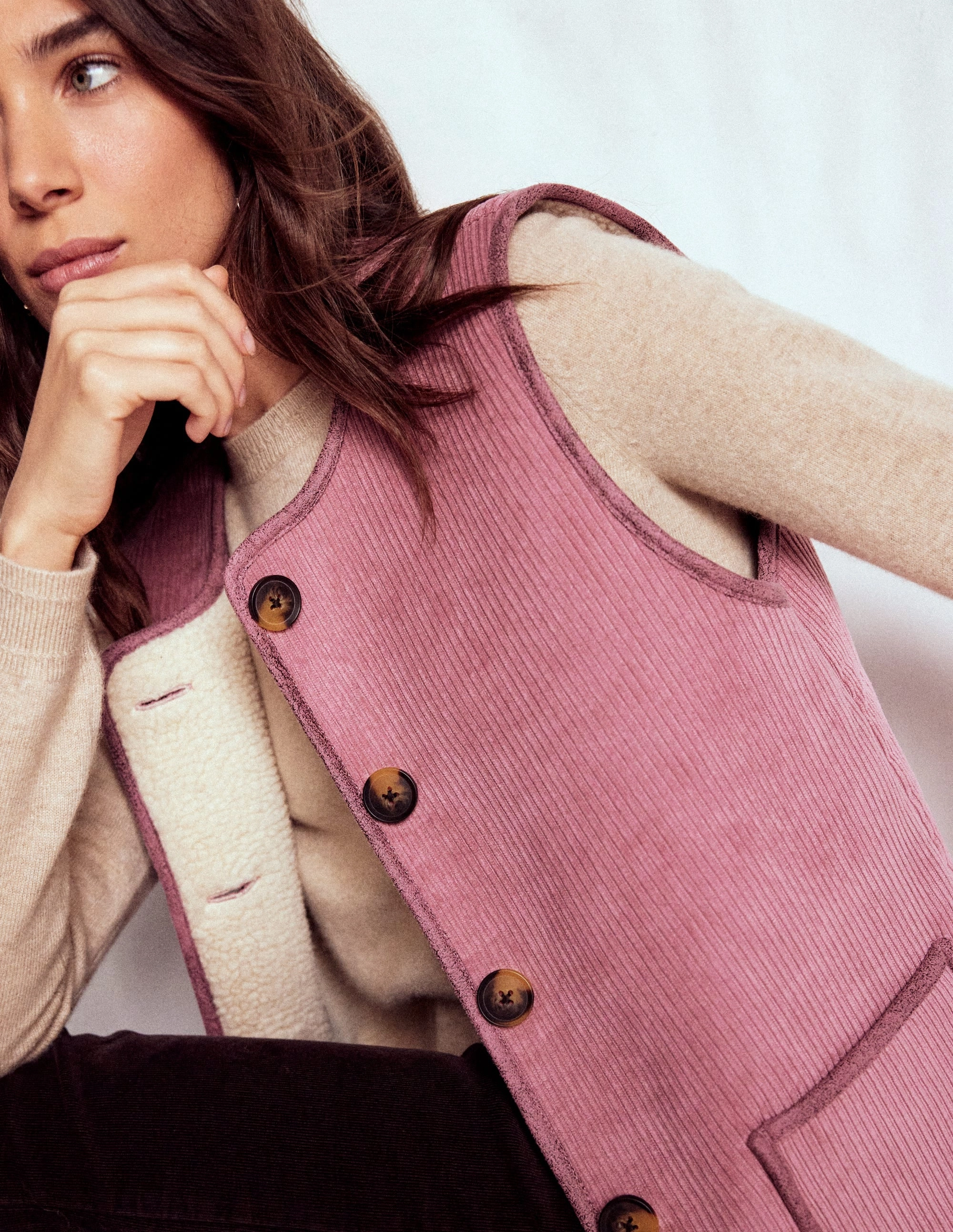 Neutral Tone Ergonomic Shoulder Design Clerkenwell Reversible Gilet-Light Pink, Natural