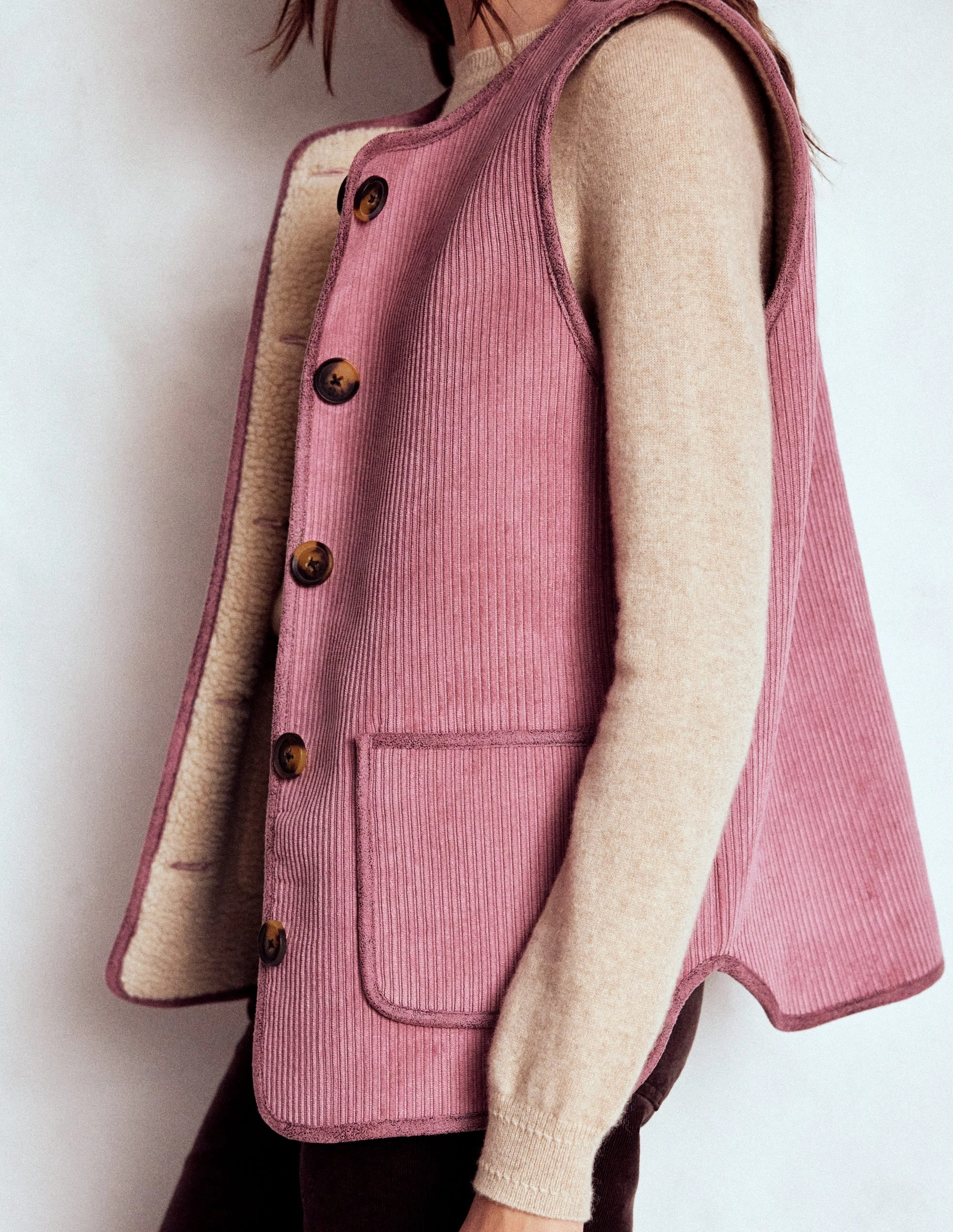 Short Length Clerkenwell Reversible Gilet-Light Pink, Natural