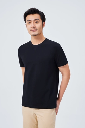 VISDRY? Crew Neck T-Shirt | Black BKFD01 Moisture wicking No Slip Shoulder Design
