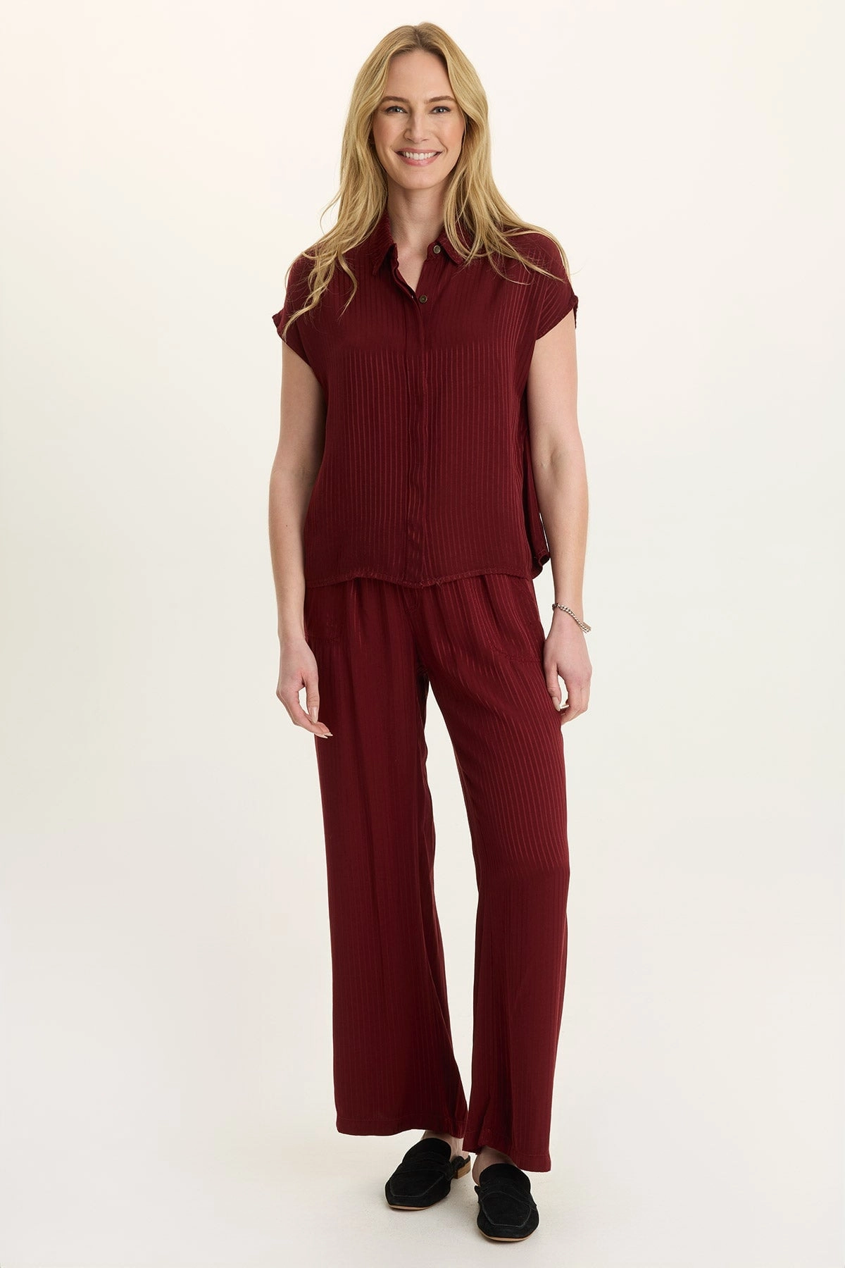 Harmon Satin Stripe Wide-Leg Pant Relax Fit Design