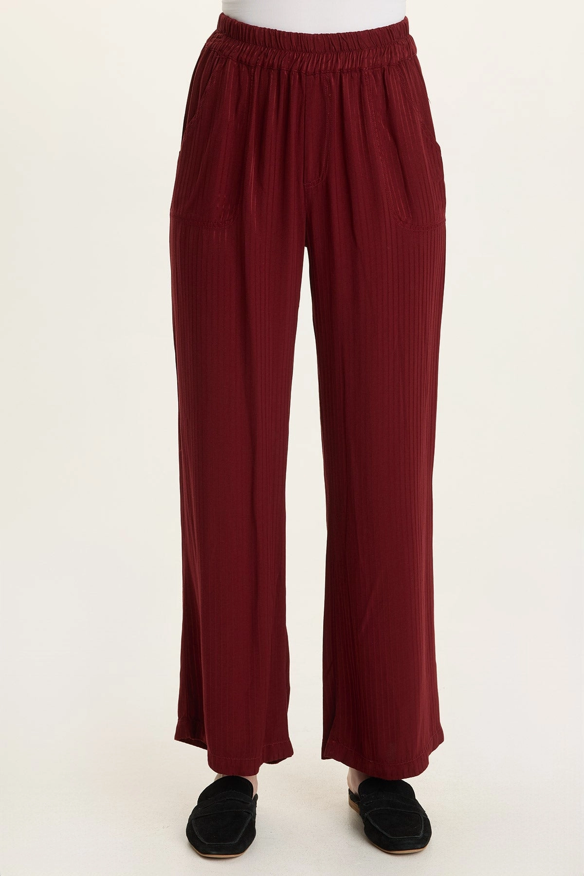 Harmon Satin Stripe Wide-Leg Pant Stretchable Fit
