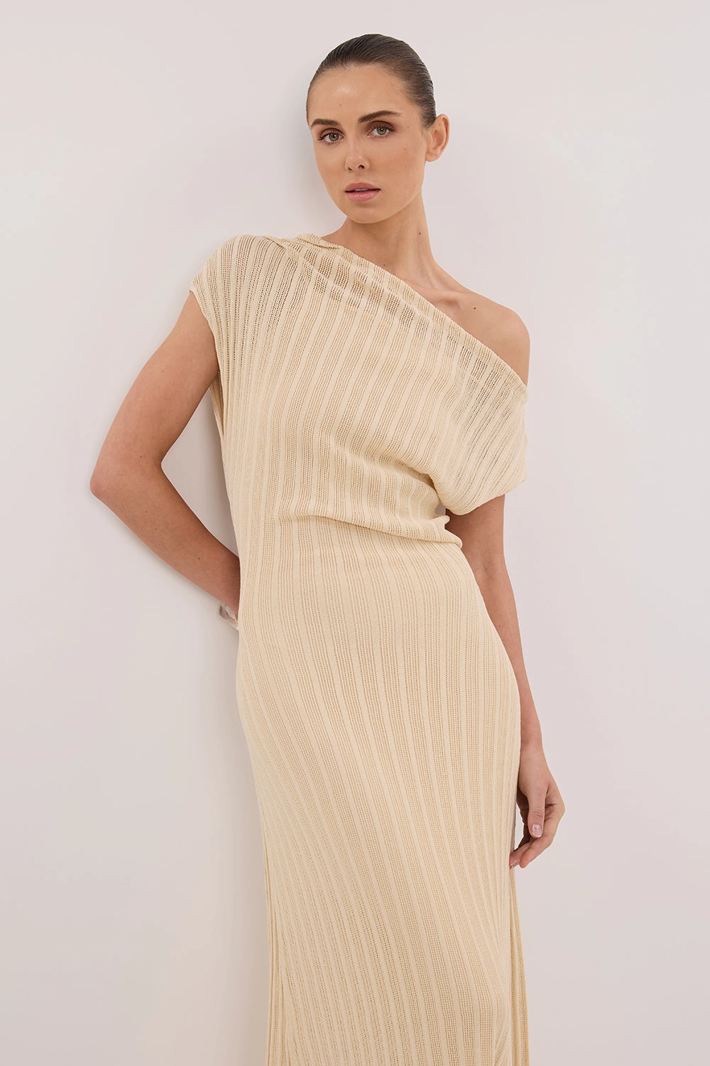 Cozy Vibes Sleek Flow BOWIE NATURAL KNIT MAXI DRESS