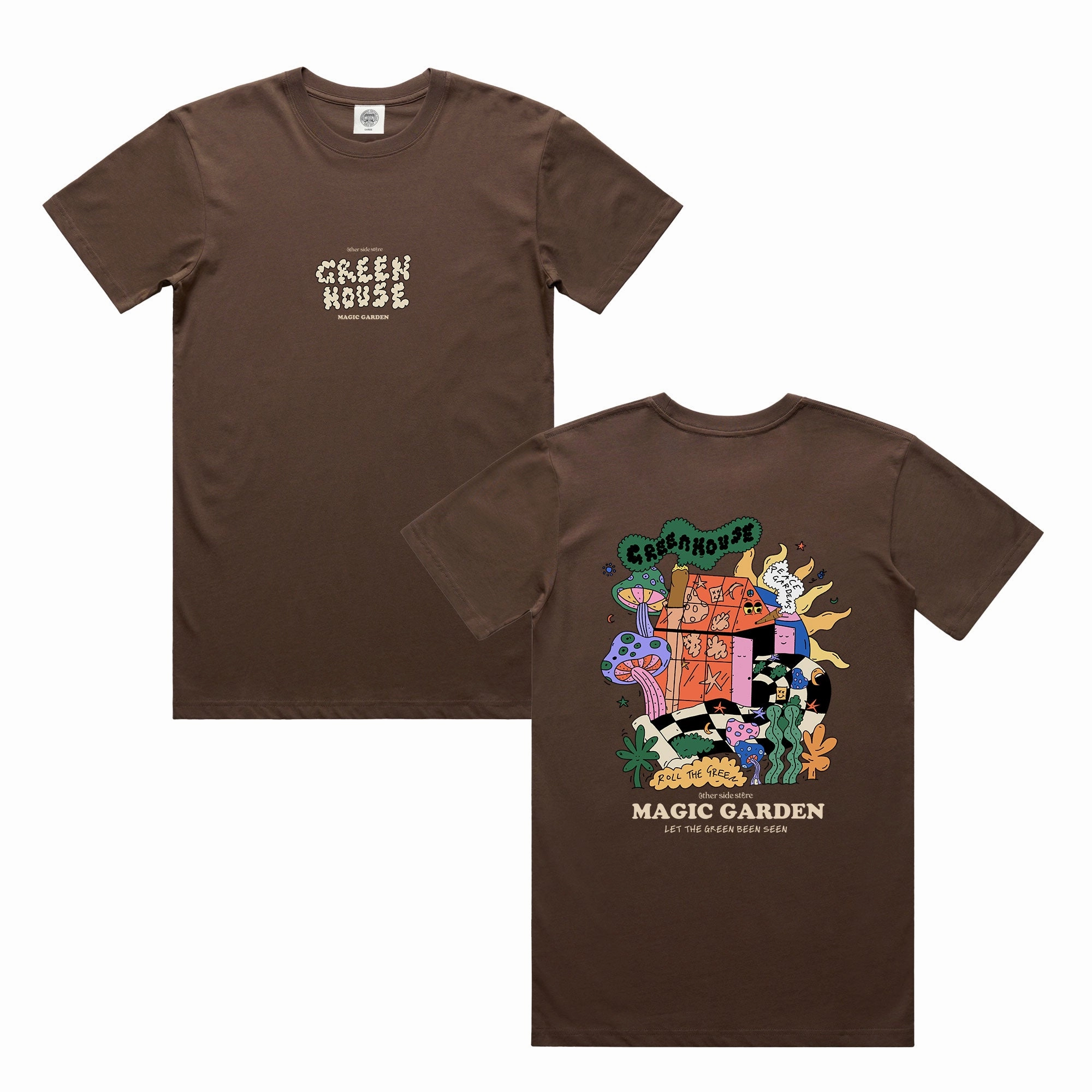 Other Side Store 'Magic Garden' Tee - Brown Linen blend Leather combination
