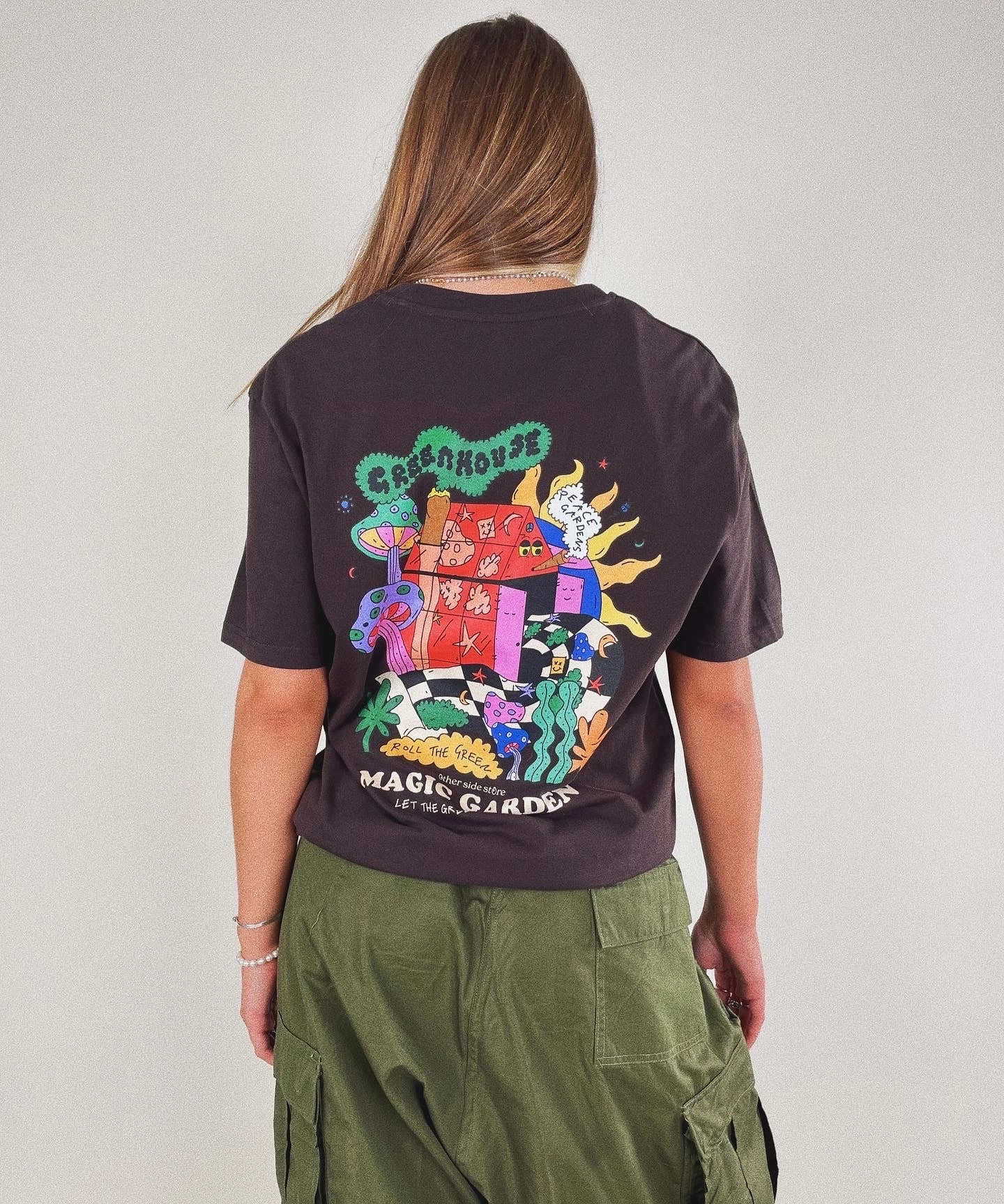 Cold Wash Optimized Easy Wear Look Other Side Store 'Magic Garden' Tee - Brown