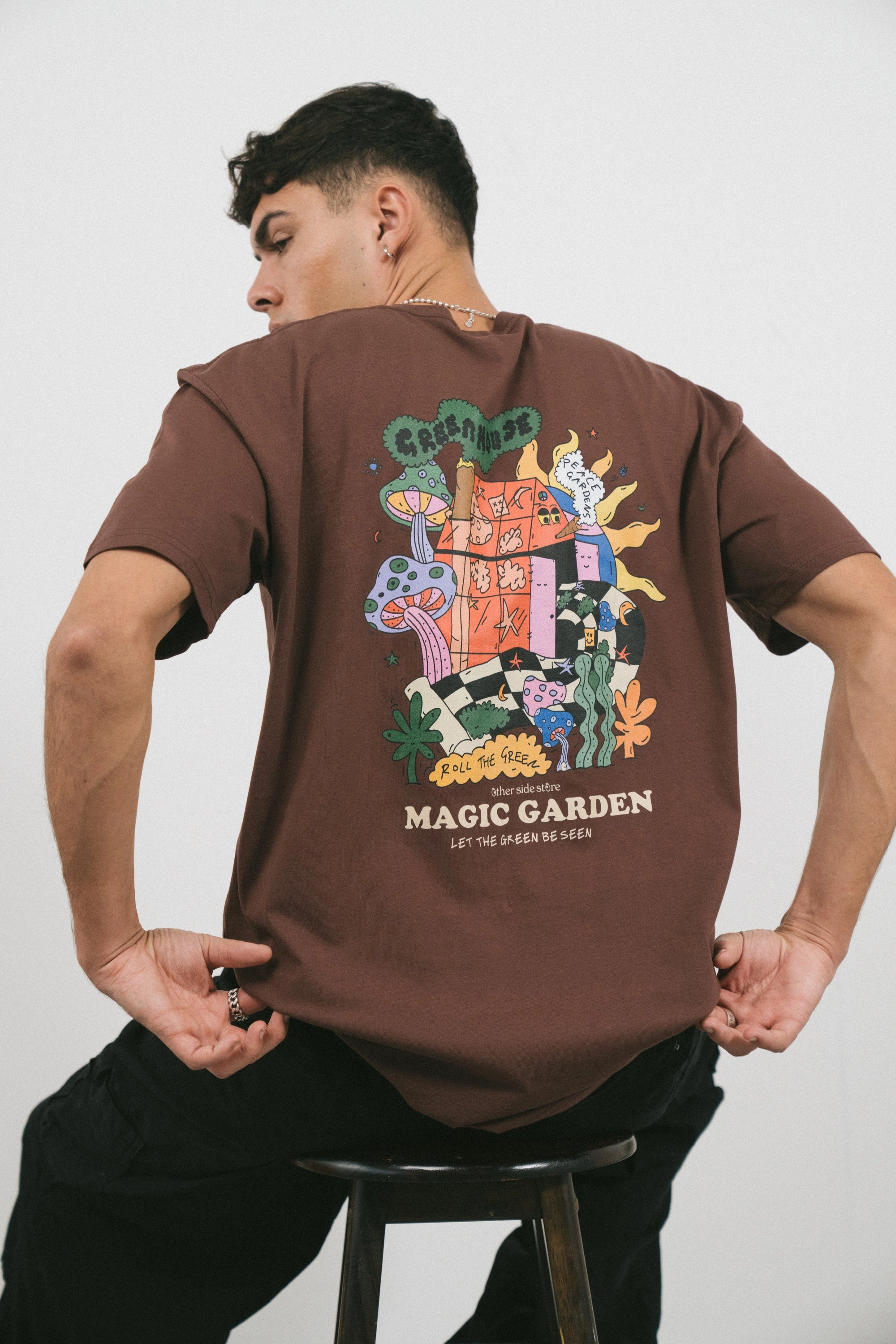 Light Comfort Style Other Side Store 'Magic Garden' Tee - Brown