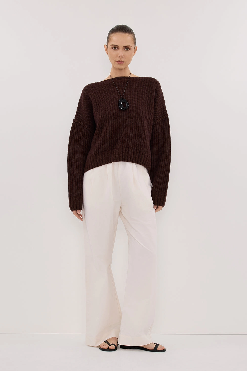Reversible design LIN CHOCOLATE BOAT NECK KNIT JUMPER