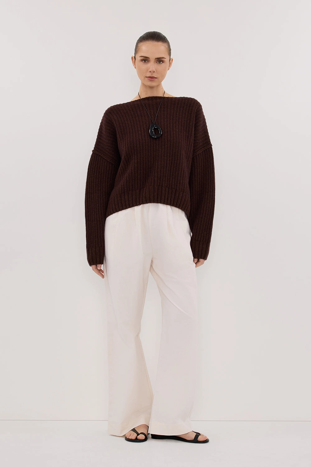 LIN CHOCOLATE BOAT NECK KNIT JUMPER Tagless Neck Finish Functional Comfort