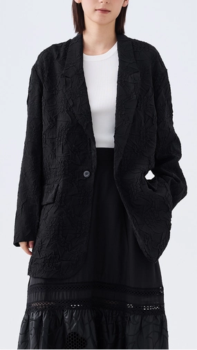 Texture Blazer Faux Fur Collar