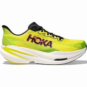 Dynamic Response Foam running in a basketball court area shoes Men's Mach X 3 Running Shoes Skyward Neon Hoka Citrus / Neon Lime