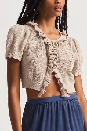 Rizina Crop Cardigan In Tan Breathable Knit Wear