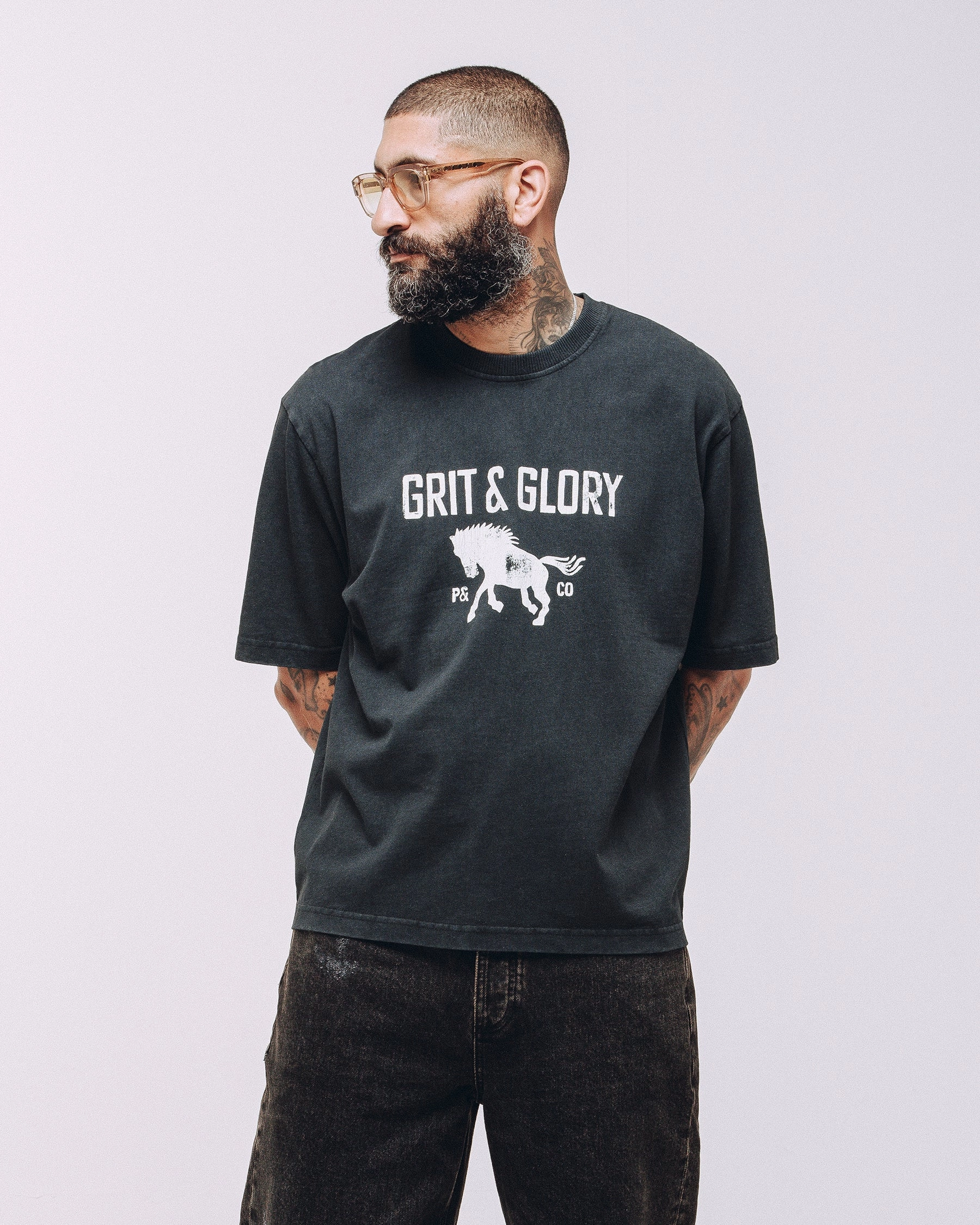 Grit & Glory Boxy T-Shirt - Washed Black Outdoor Fashion Street Fashion