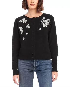 High Density Weave Yarn Dyed Fabric Bree Embellished Cardigan In Black