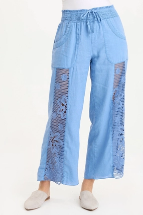 Rokel Linen/Crochet Ruched Wide Leg Pant StaticResistantMaterial Flexible Fabric