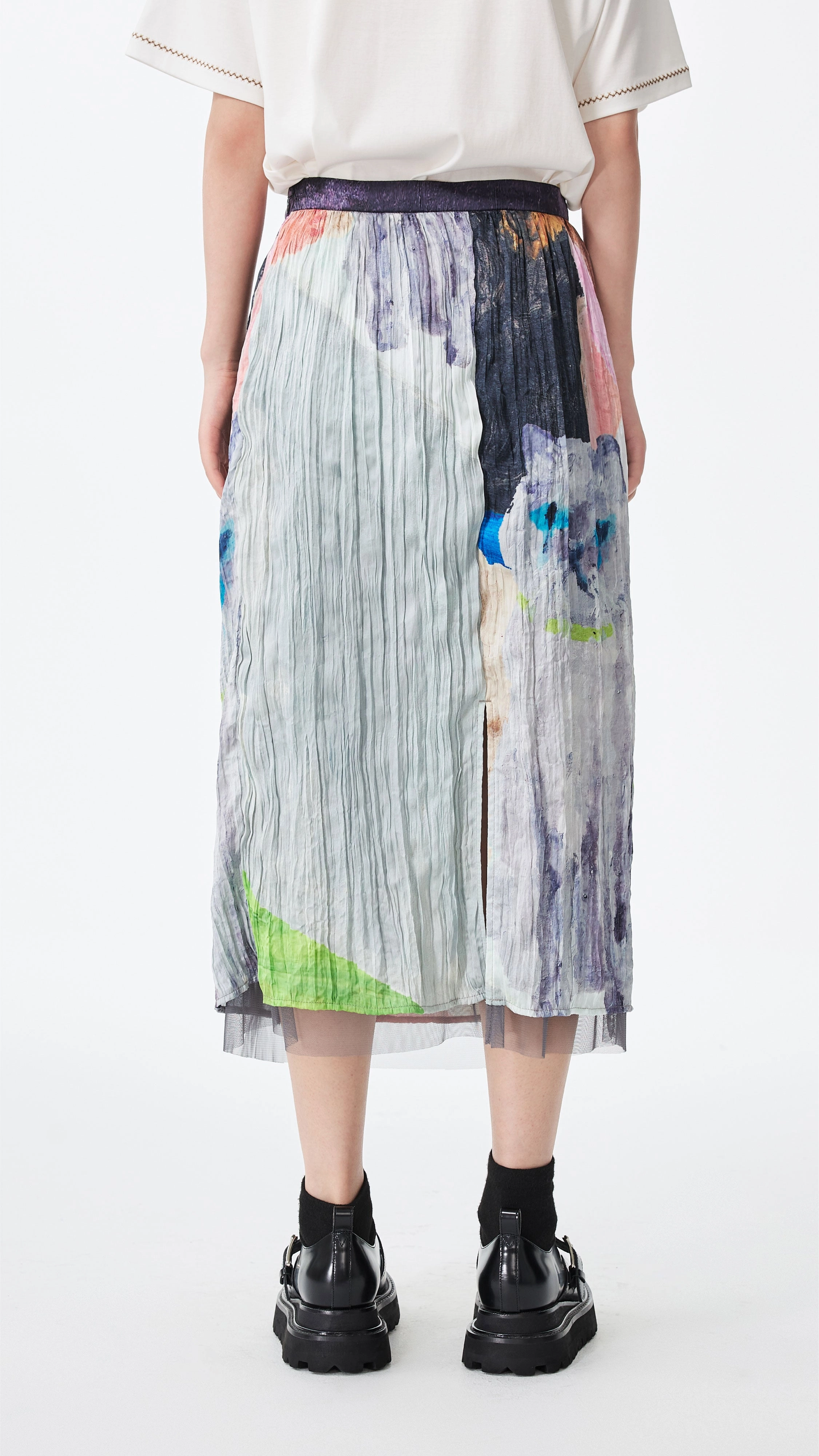Crushed Mythical Animal Graphic Pencil Skirt Metallic Finish Detachable Tie
