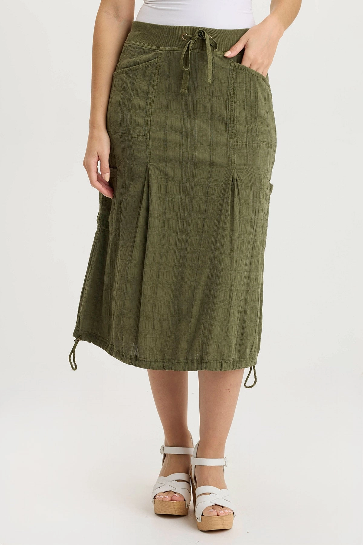 Aracelle Textured Gauze Cargo Bubble Hem Skirt Machine washable