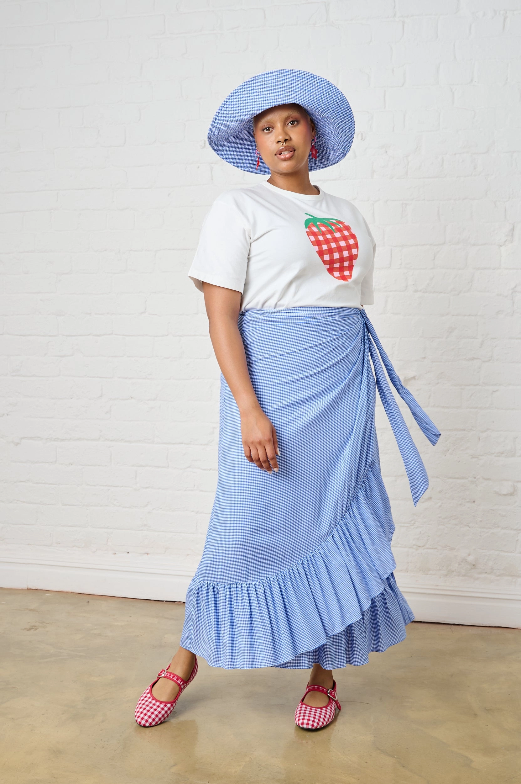 Fashion Pulse Ruffle Wrap Skirt in Mini Gingham