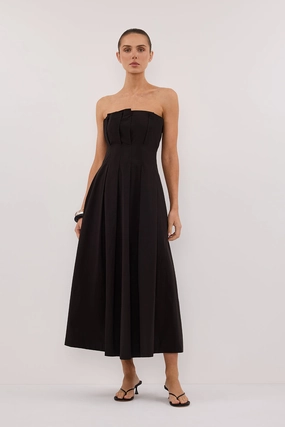 LILLY BLACK COTTON STRAPLESS MIDI DRESS Signature-Style Classic Line