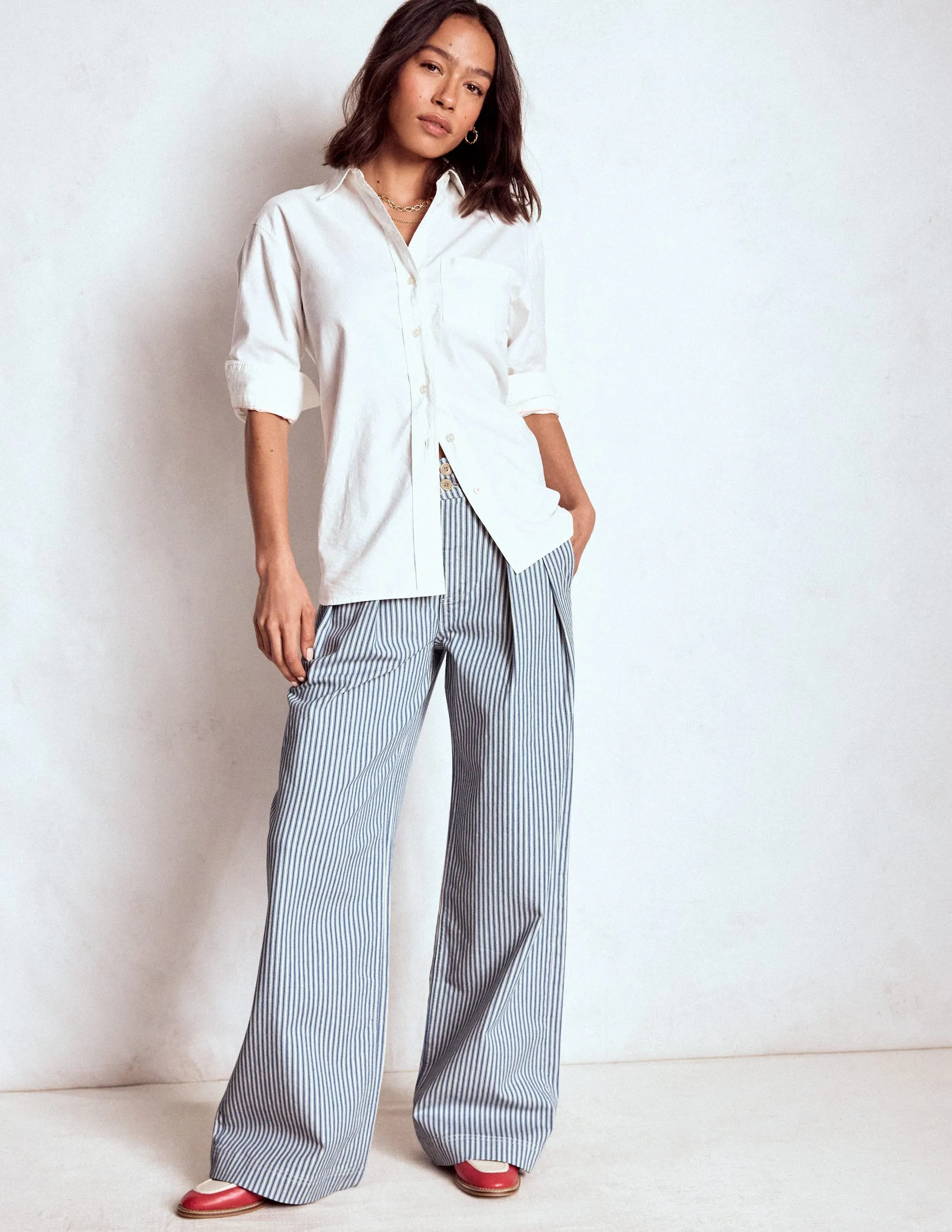 Active Layer Brompton Wide Leg Trousers-Blue Stripe