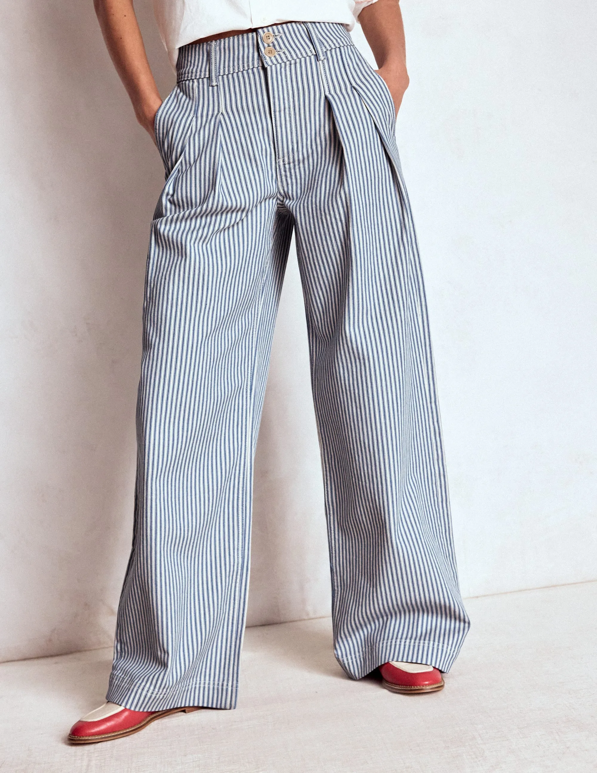 Free Movement Brompton Wide Leg Trousers-Blue Stripe